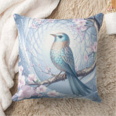 Blue Bird Floral Throw Pillow クッション (ブランケット)