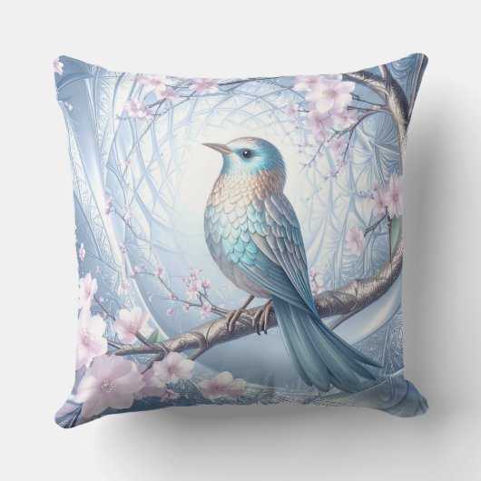 Blue Bird Floral Throw Pillow クッション (裏面)