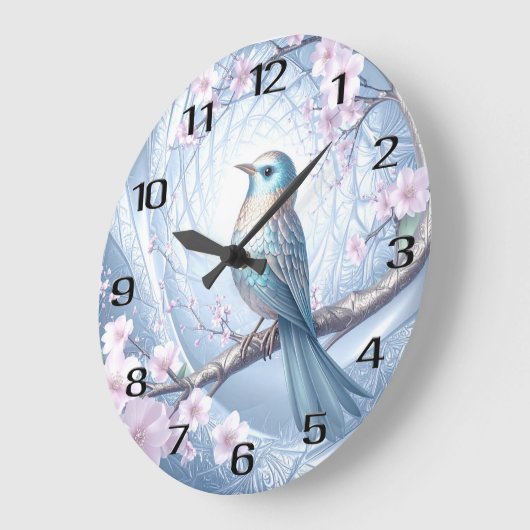 Blue Bird Floral Wall Clock ラージ壁時計 (傾斜)