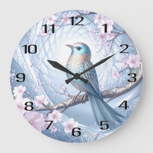 Blue Bird Floral Wall Clock ラージ壁時計 (正面)
