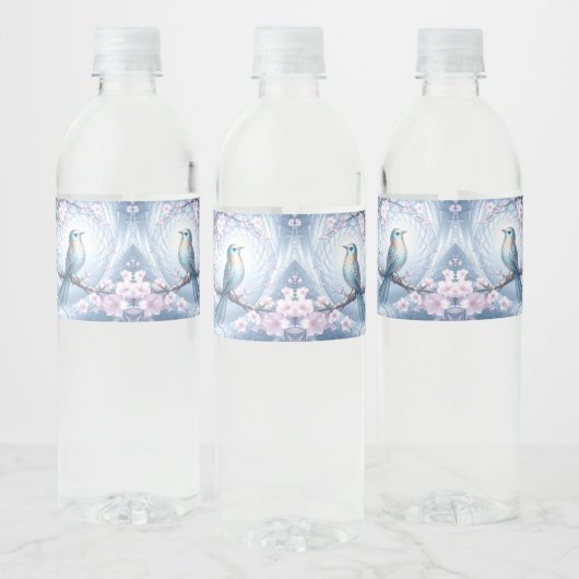 Blue Bird Floral Water Bottle Label ペットボトルラベル (ボトル)