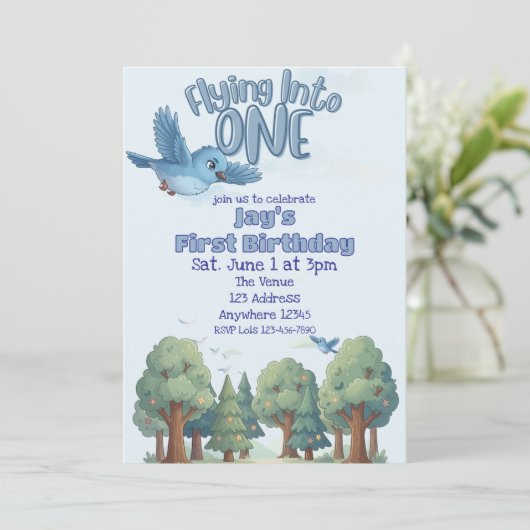 Blue Bird Flying into One, 1st Birthday 招待状 (スタンド正面)