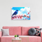 Blue Bird on Cherry Blossom Branch キャンバスプリント (インサイチュ (リビング))