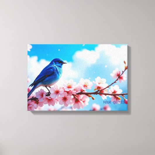 Blue Bird on Cherry Blossom Branch キャンバスプリント (正面)