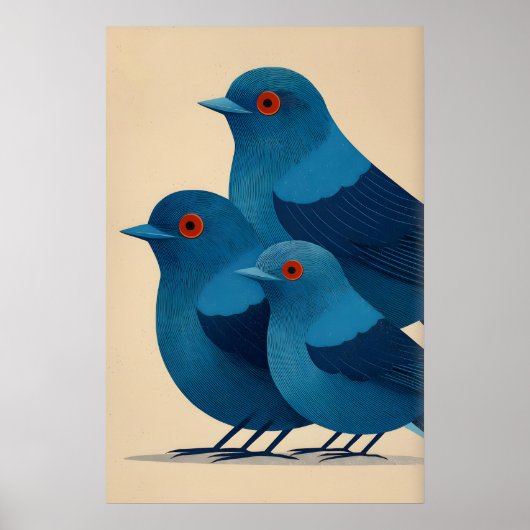 Blue Bird Wall Art Print - Minimalist Trio with ポスター (正面)