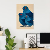 Blue Bird Wall Art Print - Minimalist Trio with ポスター (ホームオフィス)
