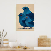 Blue Bird Wall Art Print - Minimalist Trio with ポスター (キッチン)