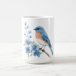 Blue bird with blue flowers コーヒーマグカップ
