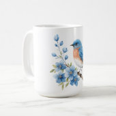 Blue bird with blue flowers コーヒーマグカップ (正面左)