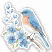 Blue bird with blue flowers シール (正面)