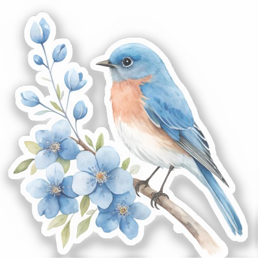 Blue bird with blue flowers シール (正面)