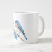 Blue bird with blue flowers ジャンボコーヒーマグカップ (正面右)