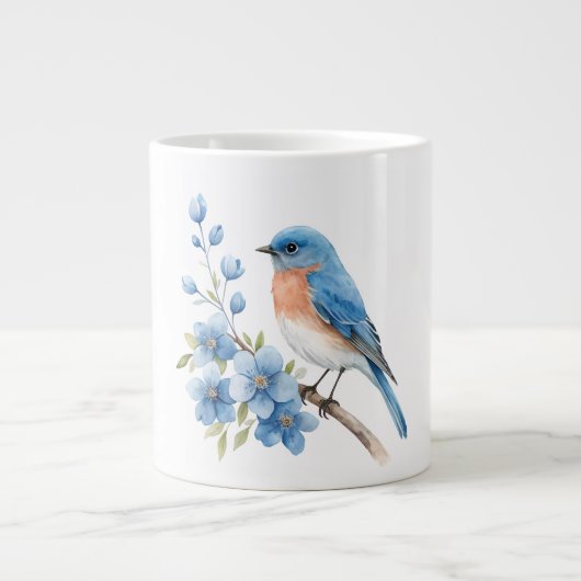 Blue bird with blue flowers ジャンボコーヒーマグカップ (正面)