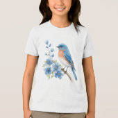Blue bird with blue flowers トライブレンドＴシャツ (正面)