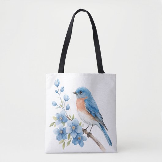 Blue bird with blue flowers トートバッグ (正面)