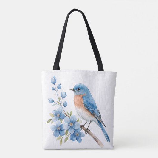 Blue bird with blue flowers トートバッグ (裏面)