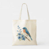 Blue bird with blue flowers トートバッグ (裏面)