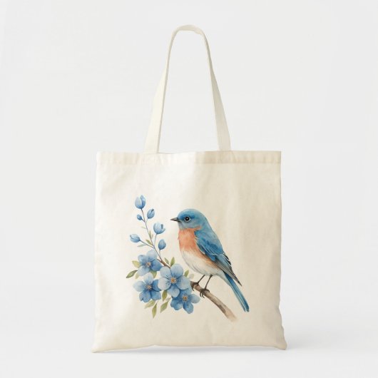 Blue bird with blue flowers トートバッグ (正面)