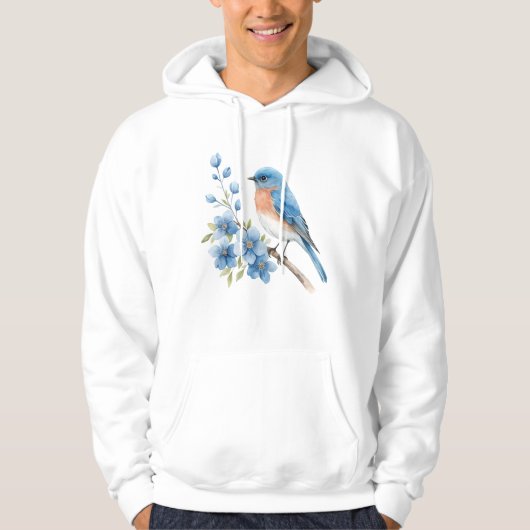 Blue bird with blue flowers パーカ (正面)