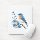 Blue bird with blue flowers マウスパッド (マウス)