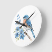 Blue bird with blue flowers ラウンド壁時計 (傾斜)