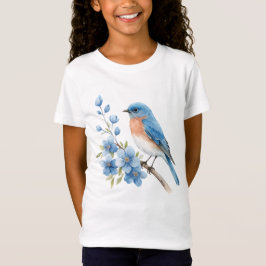 Blue bird with blue flowers tシャツ