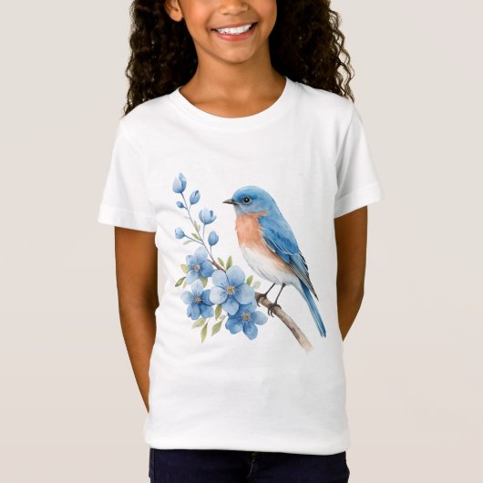 Blue bird with blue flowers tシャツ (正面)