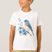 Blue bird with blue flowers tシャツ (正面)