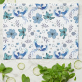 Blue Birds and Floral Harmony Seamless Pattern キッチンタオル (折り畳み)
