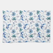 Blue Birds and Floral Harmony Seamless Pattern キッチンタオル (横)
