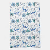 Blue Birds and Floral Harmony Seamless Pattern キッチンタオル (縦)