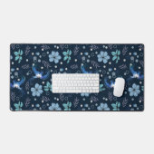 Blue Birds and Floral Harmony Seamless Pattern デスクマット (キーボード&マウス)