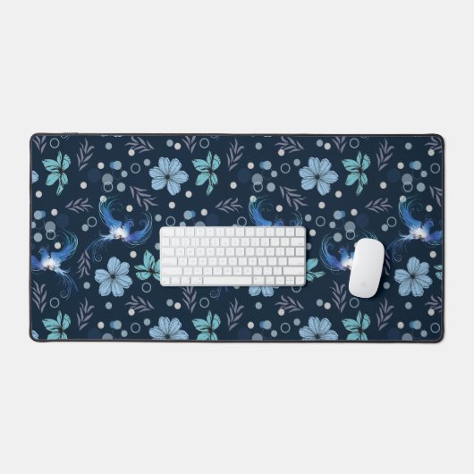 Blue Birds and Floral Harmony Seamless Pattern デスクマット (キーボード&マウス)