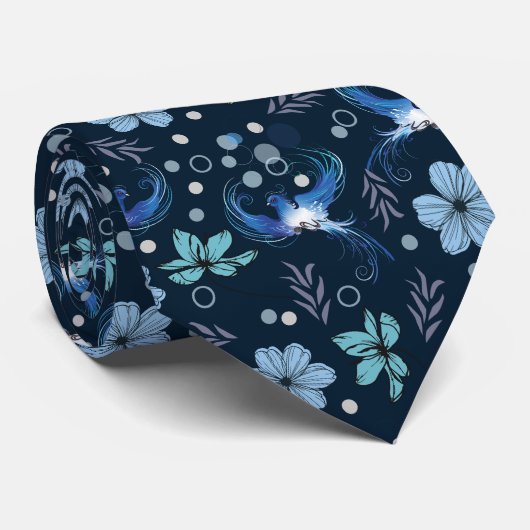 Blue Birds and Floral Harmony Seamless Pattern ネクタイ (ロール)