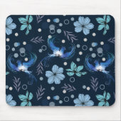 Blue Birds and Floral Harmony Seamless Pattern マウスパッド (正面)