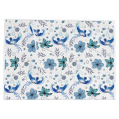 Blue Birds and Floral Harmony Seamless Pattern ラージペーパーバッグ (裏面)