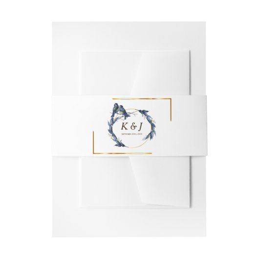 Blue Birds on a Branch金ゴールドフレームフローラI 招待状ベリーバンド (正面例)