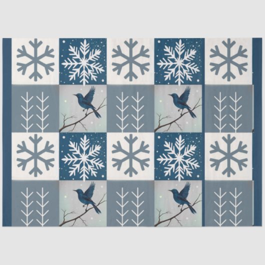 Blue Birds & Snowflakes Christmas Winter Decoupage 薄葉紙 (正面)