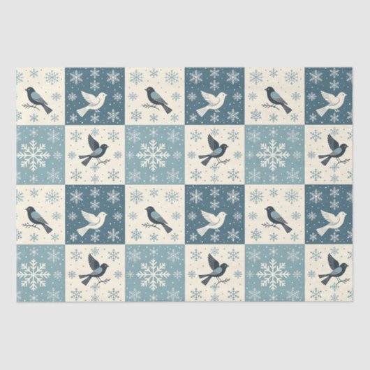 Blue Birds & Snowflakes Christmas Winter Decoupage 薄葉紙 (正面)
