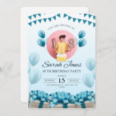 Blue Birthdayモダン Partyへの招待 招待状 (正面/裏面)