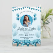 Blue Birthdayモダン Partyへの招待 招待状 (スタンド正面)