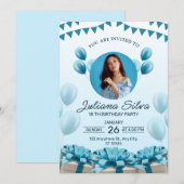 Blue Birthdayモダン Partyへの招待 招待状 (正面/裏面)