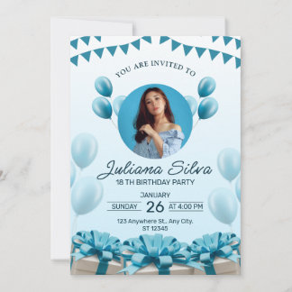 Blue Birthdayモダン Partyへの招待 招待状
