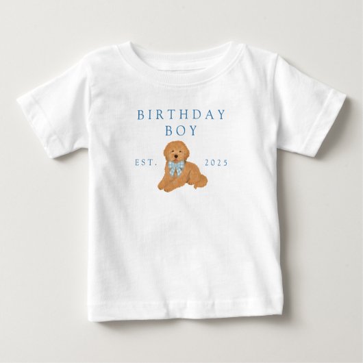 Blue Birthday Boy Golden Doodle Puppy Birthday ベビーTシャツ (正面)