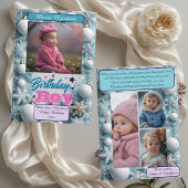 Blue Birthday Boy White Christmas Snowflakes Photo シーズンカード