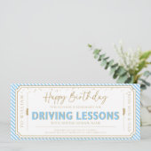 Blue Birthday Driving Lessons Gift Voucher Card 招待状 (スタンド正面)