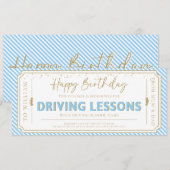 Blue Birthday Driving Lessons Gift Voucher Card 招待状 (正面/裏面)