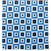 Blue Black and White Checkered Squares Pattern シャワーカーテン (正面)