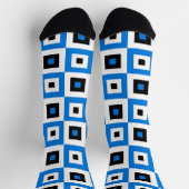 Blue Black and White Checkered Squares Pattern ソックス (上部)