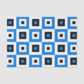 Blue Black and White Checkered Squares Pattern 薄葉紙 (正面)